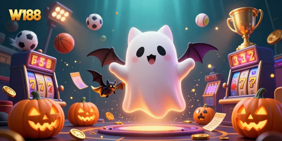 Experience thrilling moments with W188 as the ghost cat and friends light up a haunted casino.