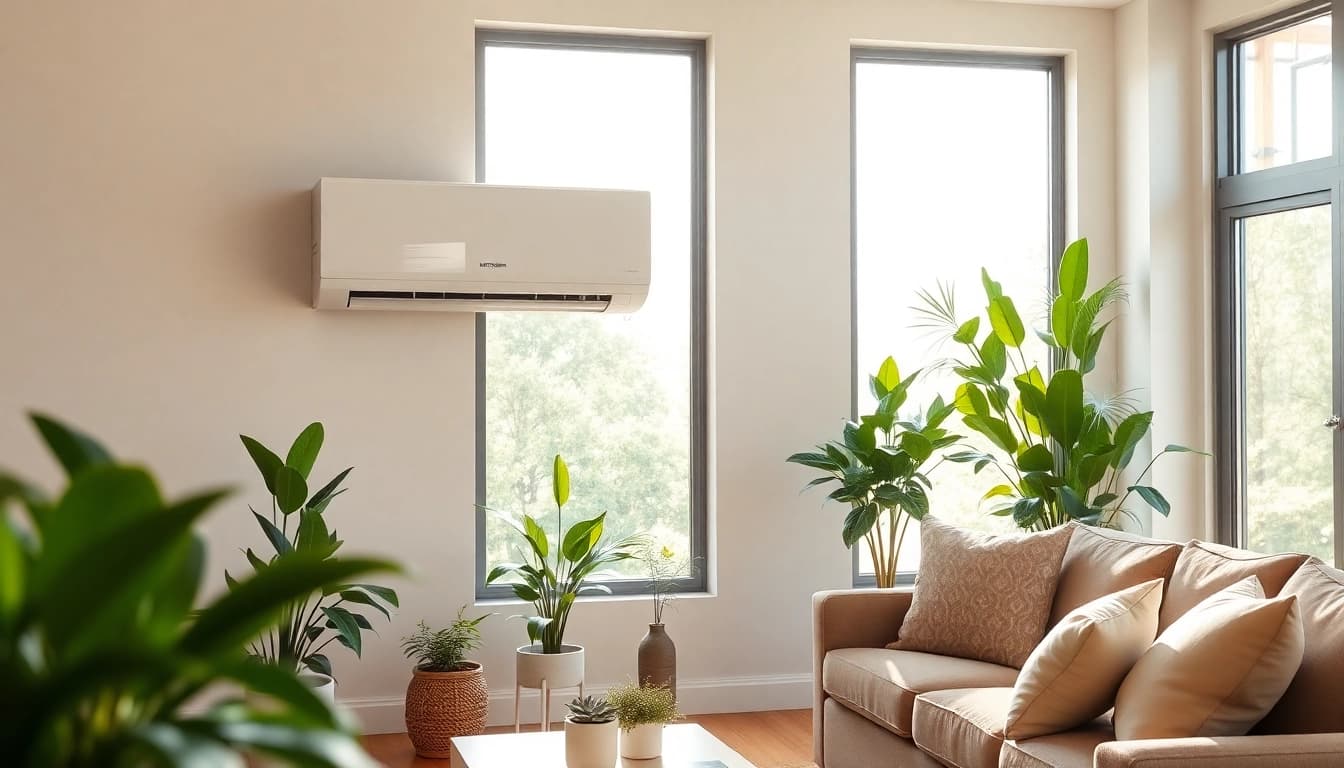 Efficient mitsubishi mini split ac unit enhancing indoor comfort in a stylish living space.