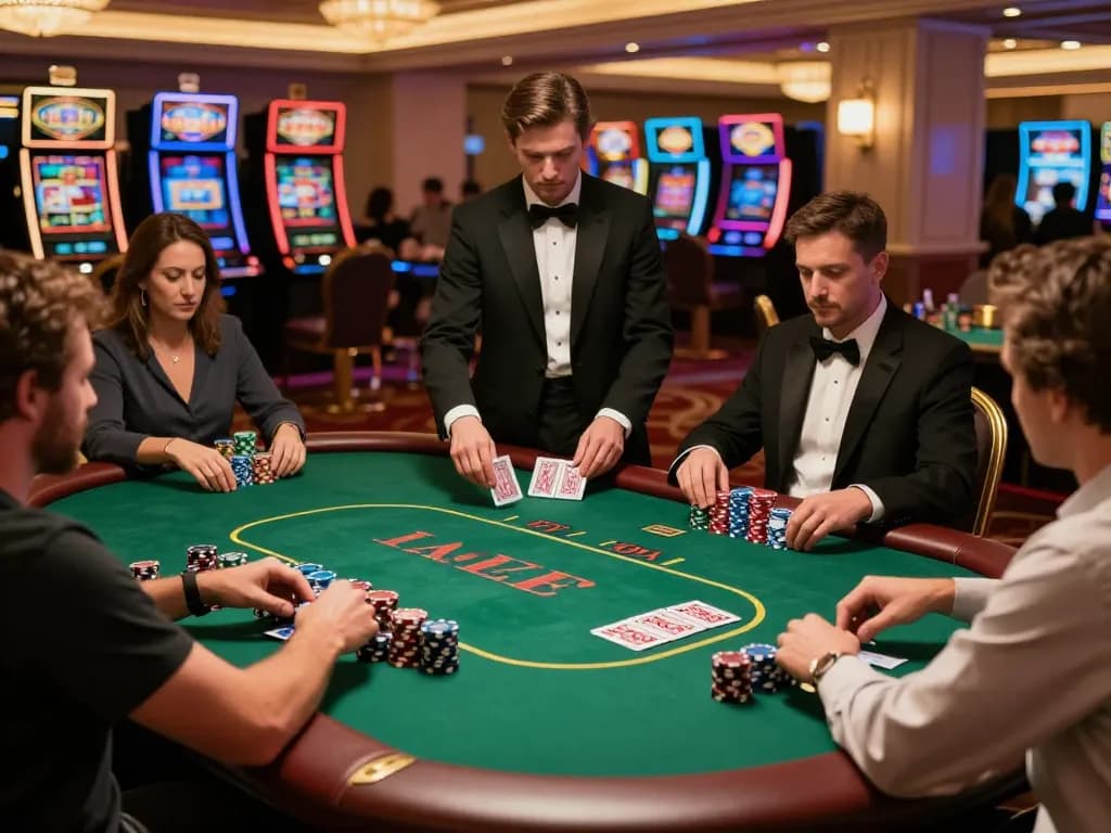 Experience the excitement of j188 poker night with players engaged in intense gameplay at a luxury casino.