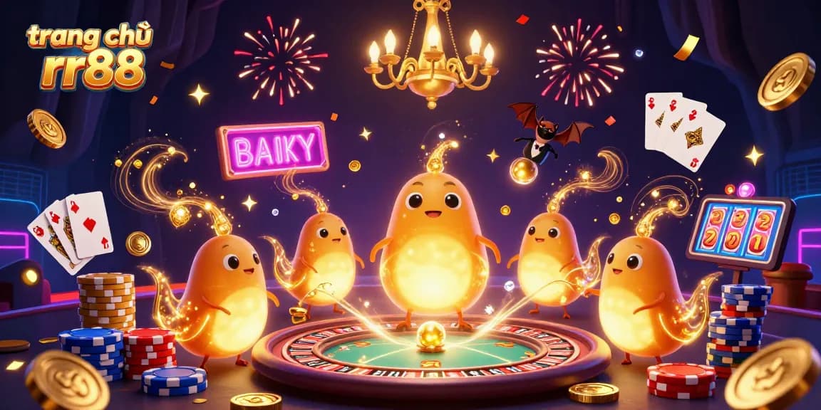 Experience the thrilling entertainment of trang chủ rr88 with vibrant casino elements and glowing characters.