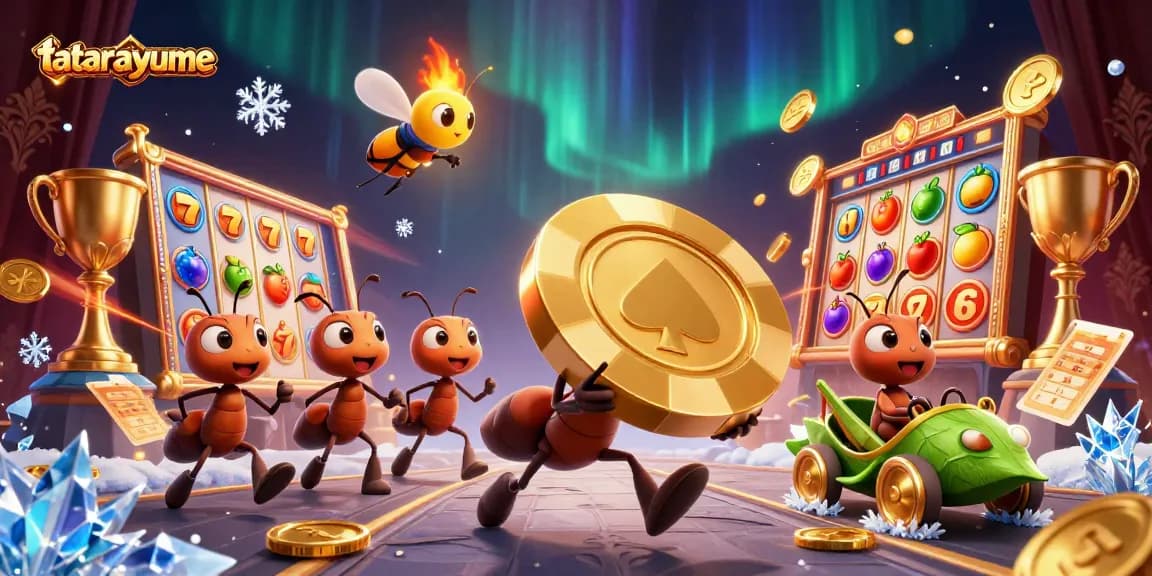 Engage with tatarayume's thrilling slot adventure featuring animated ants on a heist.