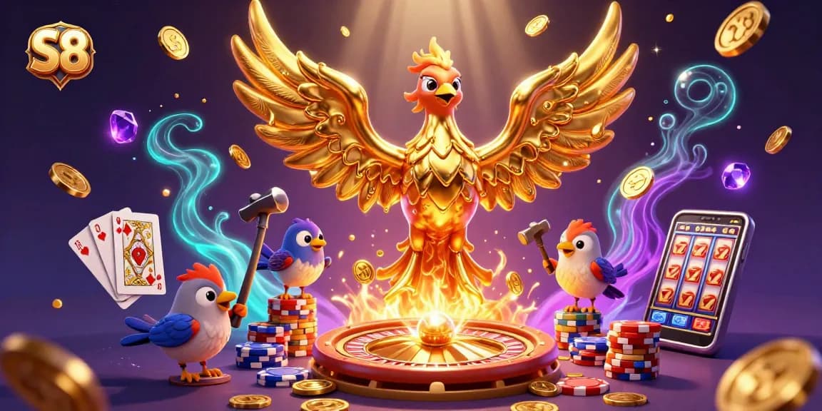 Experience thrilling wins with S8's golden phoenix in this exciting casino scene