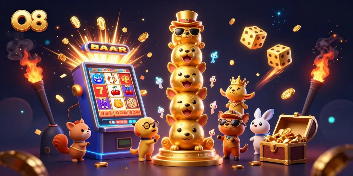 Experience thrilling gameplay at O8 with a vibrant golden totem and winning symbols bursting from the slot machine.