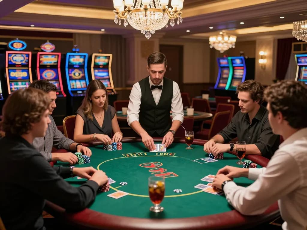 Engaging poker players strategizing their moves at Da88 casino with vibrant atmosphere.