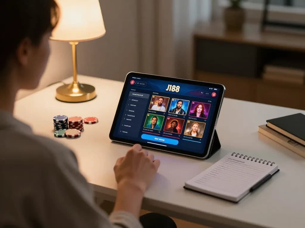 Player using the j188 casino app on a tablet for an engaging online gambling experience