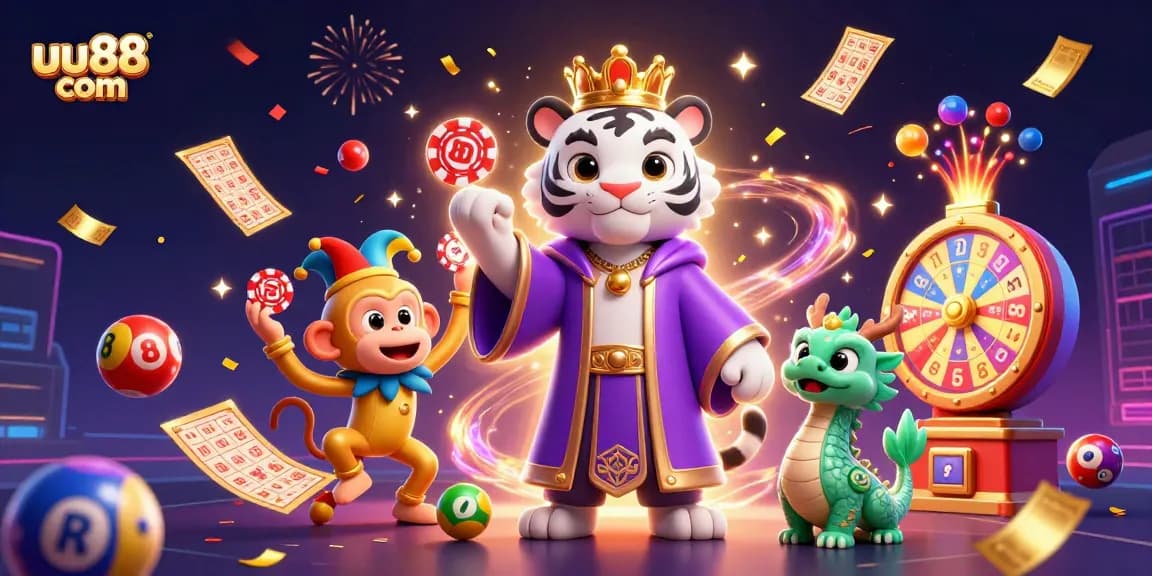 Experience the excitement of uu88 com with engaging casino games featuring a vibrant scene of a royal tiger and playful monkey.