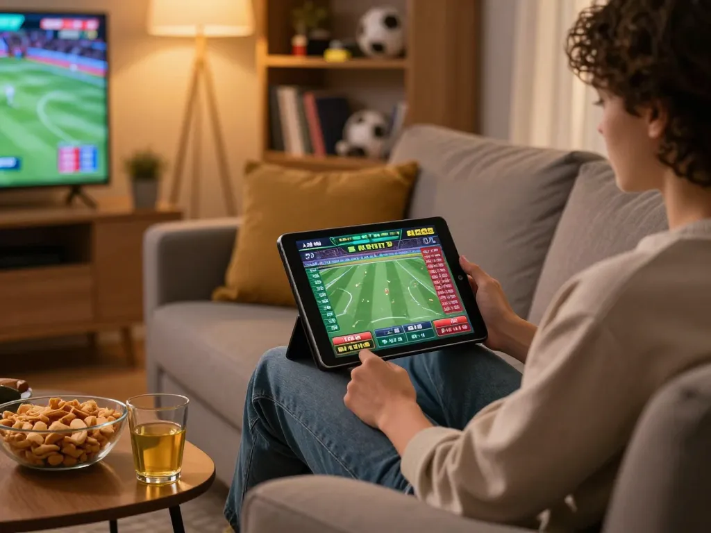 Engaging live sports betting on Cakhia TV from a cozy home setting, showcasing excitement and convenience.