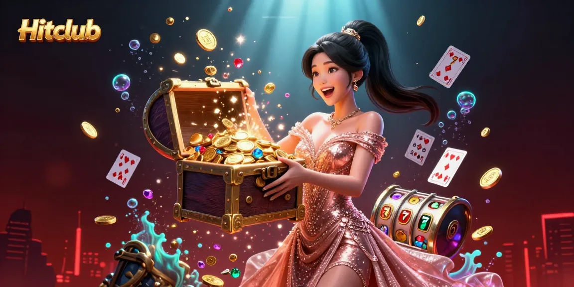 Hitclub: Experience thrilling slot game action with treasures and vibrant gems.