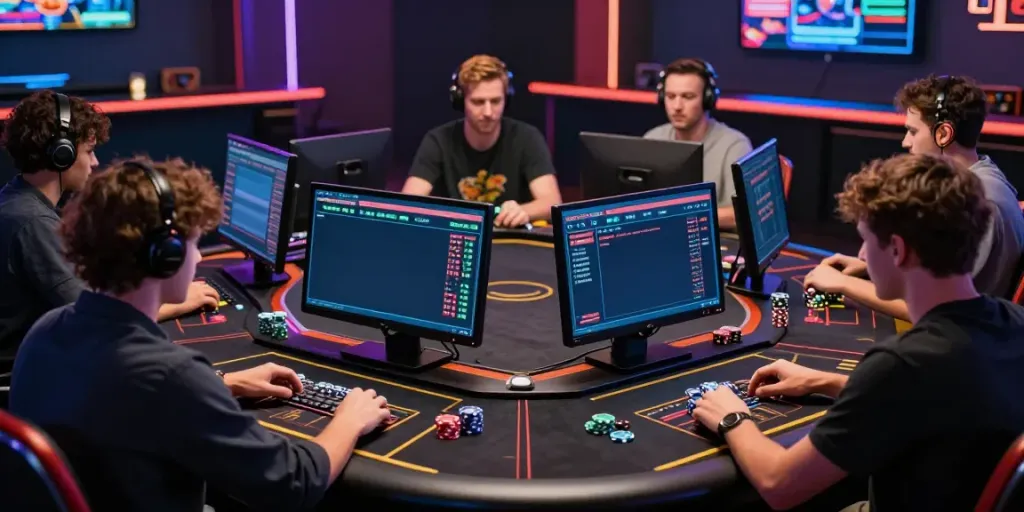 Players actively engaging in online gaming at man88's virtual casino, showcasing excitement and competition.