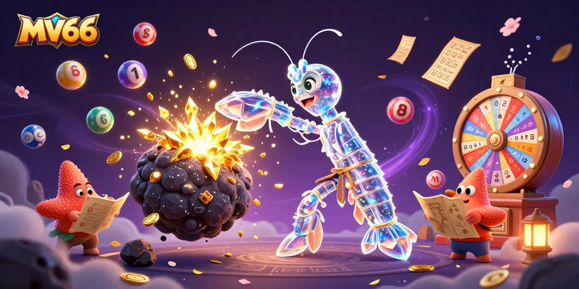 MV66 gamers experience a vibrant scene of winnings with golden gems, coins, and dynamic game elements.
