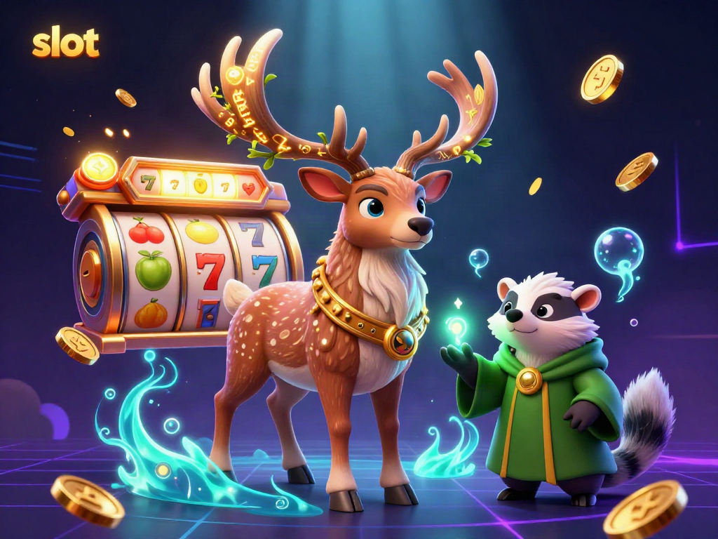 Engage with the dynamic slot scene showcasing colorful reels, lucky symbols, and enchanting characters.