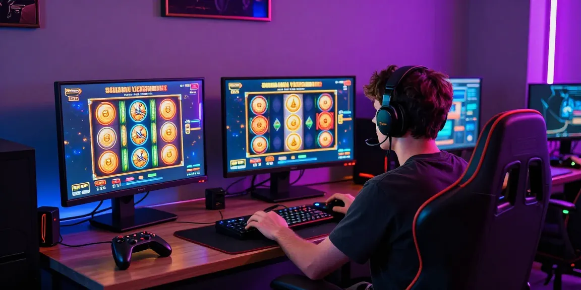 Permainan slot Spaceman yang seru dengan tampilan berwarna-warni dan suasana gaming yang energetik di ruang modern.