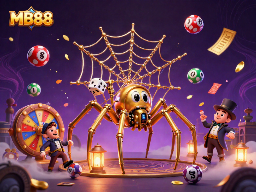 Engage with MB88's vibrant gaming scene featuring cartoon characters in a colorful casino illustration.