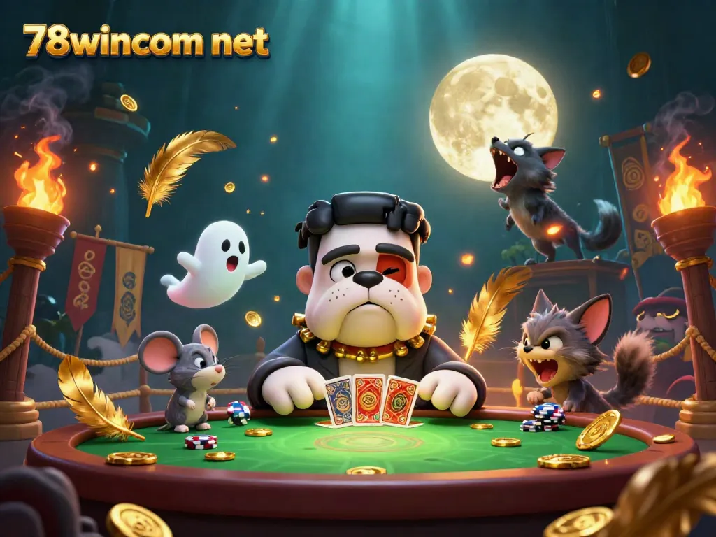Experience gaming excitement with 78wincom net in a vibrant 3D casino setting featuring unique characters.