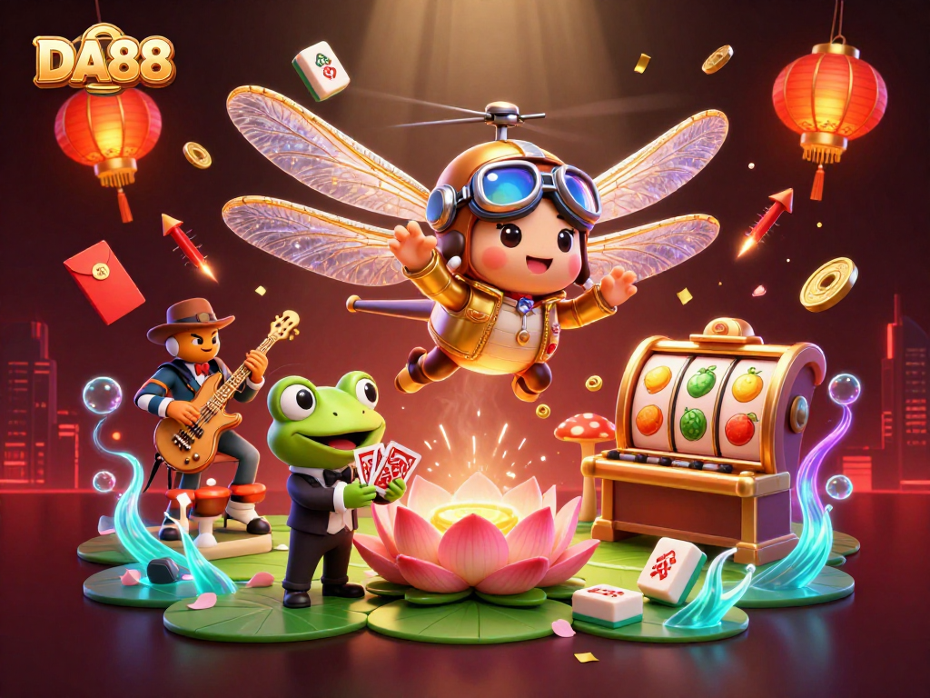 Join the excitement of DA88 with vibrant casino action and characters in a lively scene.
