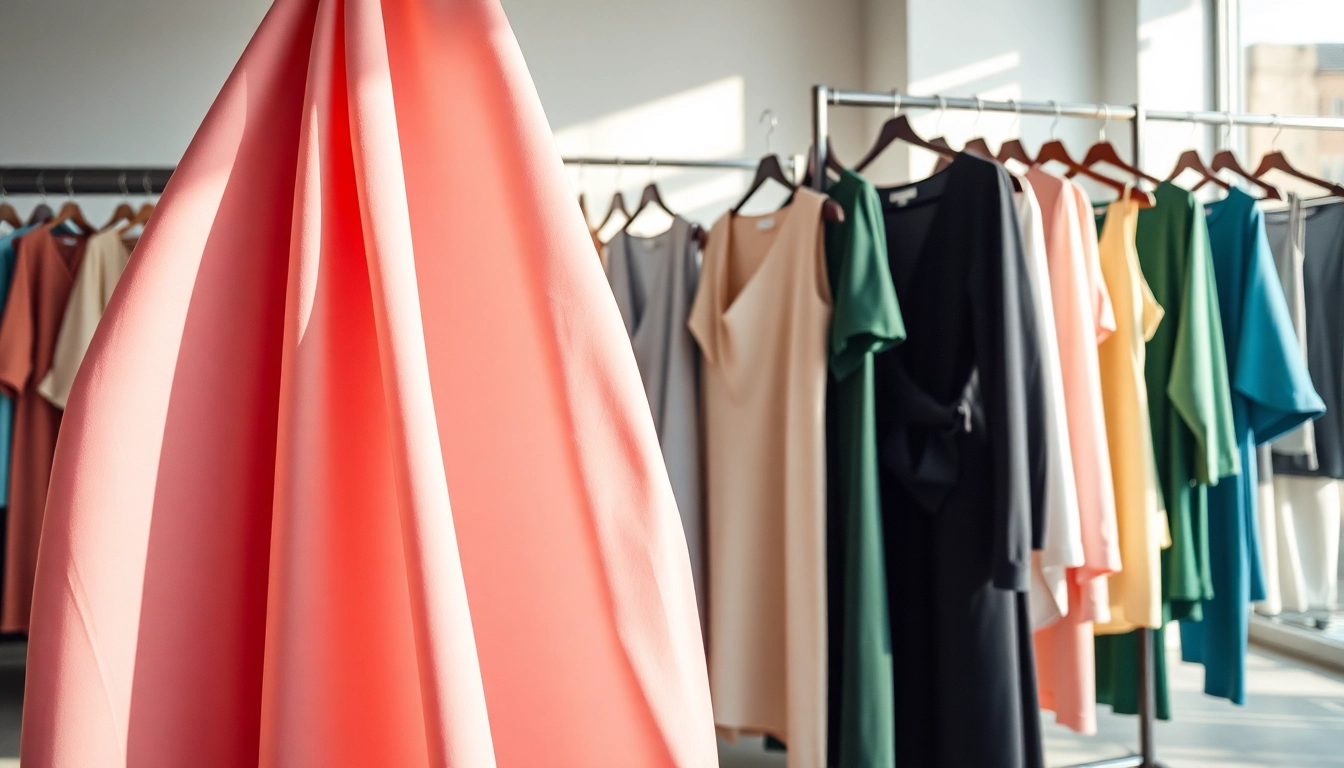 Women’s Clothing Manufacturer presenting stylish tops in a modern boutique setting.