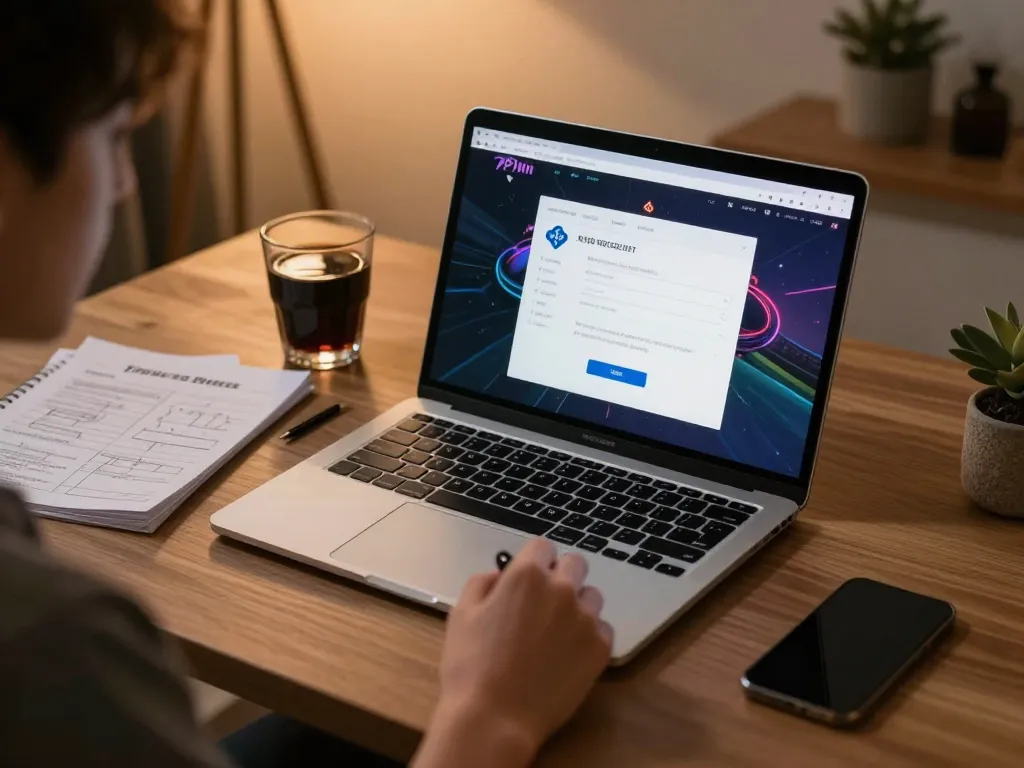 PP9Win Sign up process shown on a laptop in a cozy environment with strategy notes.
