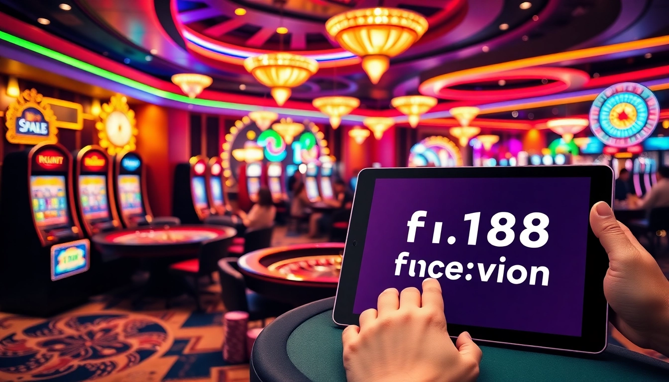 Engaging players enjoying table games and slot machines at https://f168.vision/ casino, showcasing excitement and luxury.