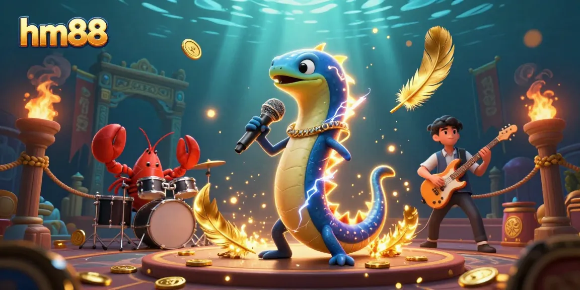 Play exciting casino games at hm88 with electric eel DJ in a vibrant underwater stage.