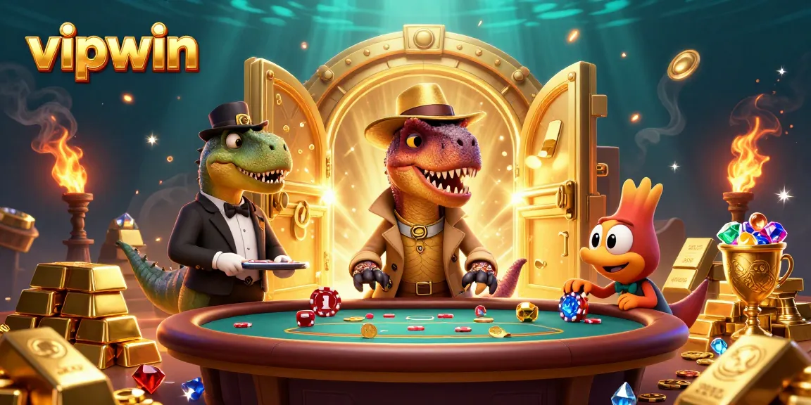 Witness vipwin's thrilling blackjack scene with a velociraptor card counter and stegosaurus pit boss in action.