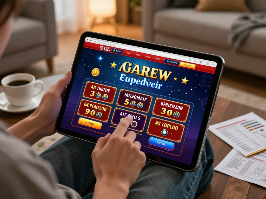 Player engaging with online casino games on tablet, enjoying lu88xz exhilarating gaming experience at home.
