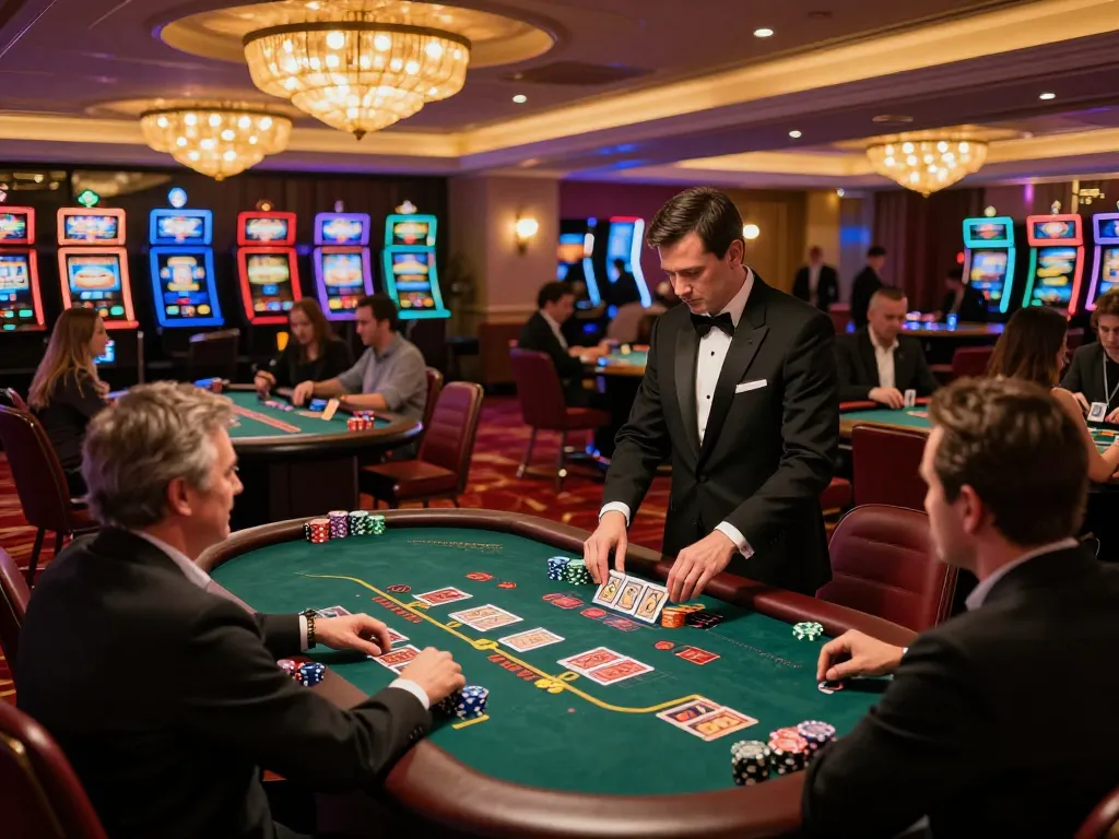 Players enjoying intense blackjack games at BL555 casino with vibrant atmosphere and elegant dealers.