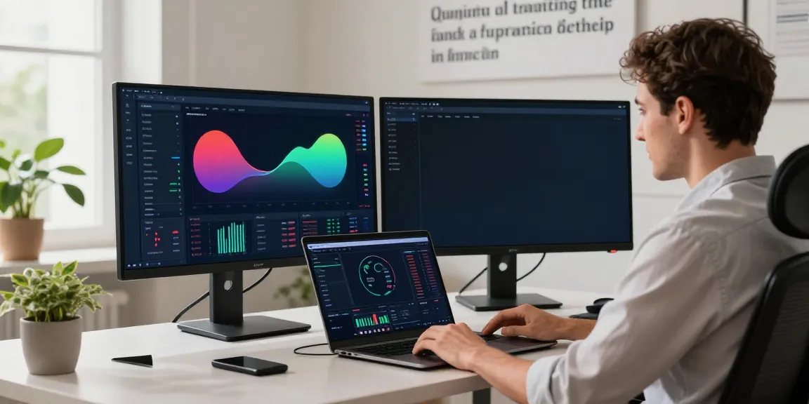 Dynamic trading scene using the quantumaiplatform.ca with cryptocurrency charts and tech devices in a modern workspace.