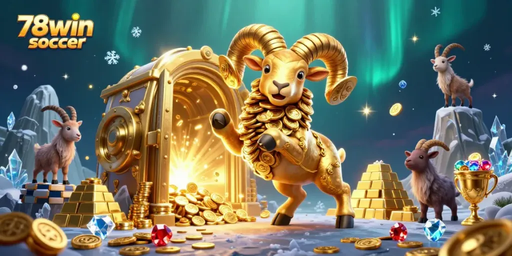 Experience thrilling gameplay with the 78win soccer golden ram charging through a treasure vault.