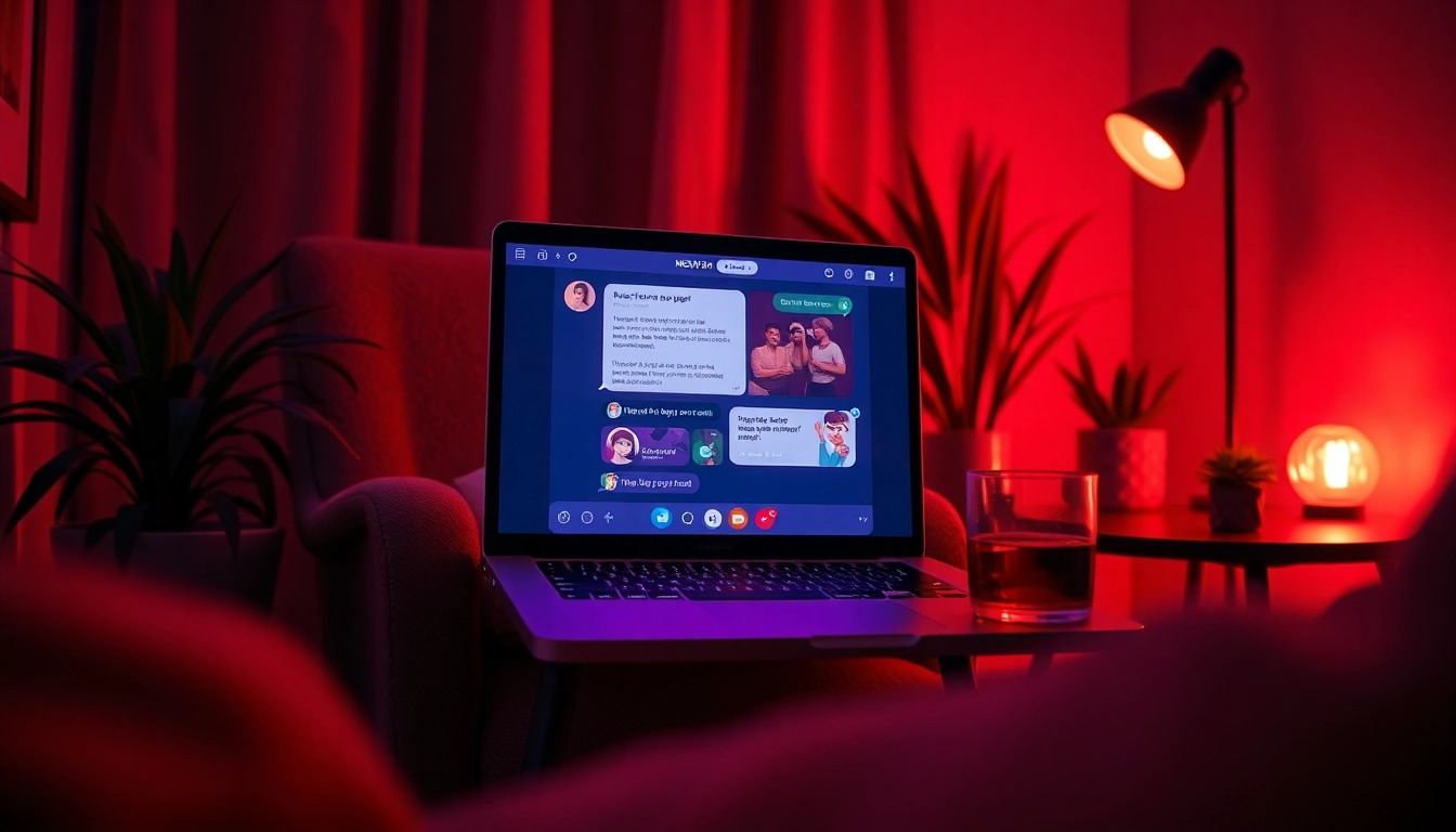 Intimate setting showcasing a user interacting with an innovative nsfw chat bot on a laptop.