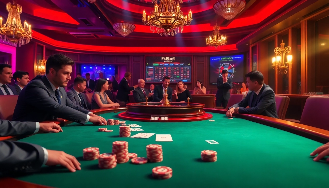 Join the thrill of link mới nhất f8bet at an exciting poker game in a luxurious casino setting.