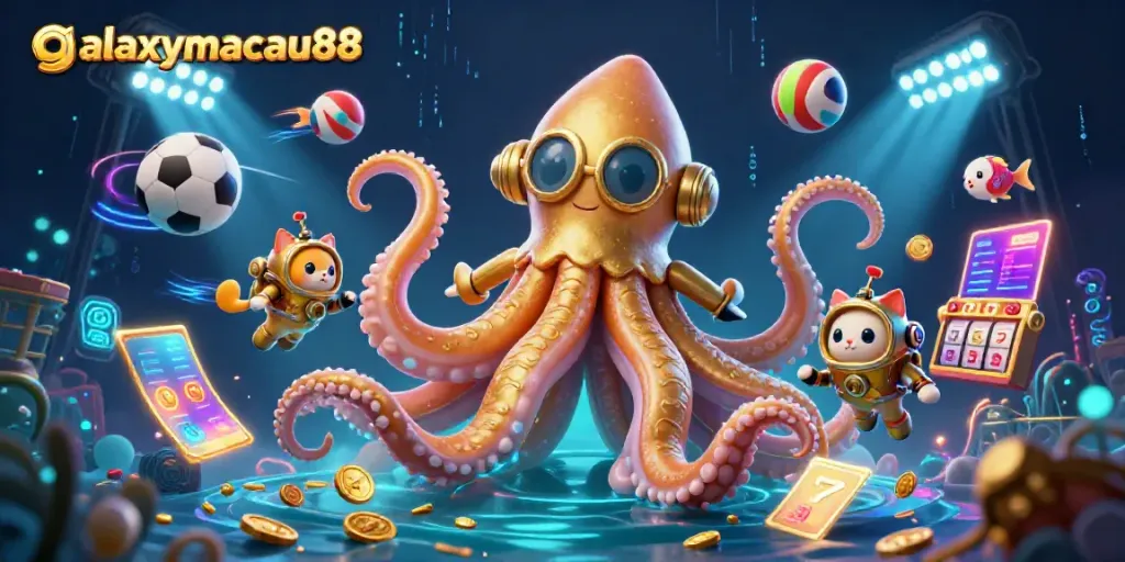 Experience thrilling gaming action with galaxymacau88's kraken adventure, featuring vibrant treasure and vivid casino elements.