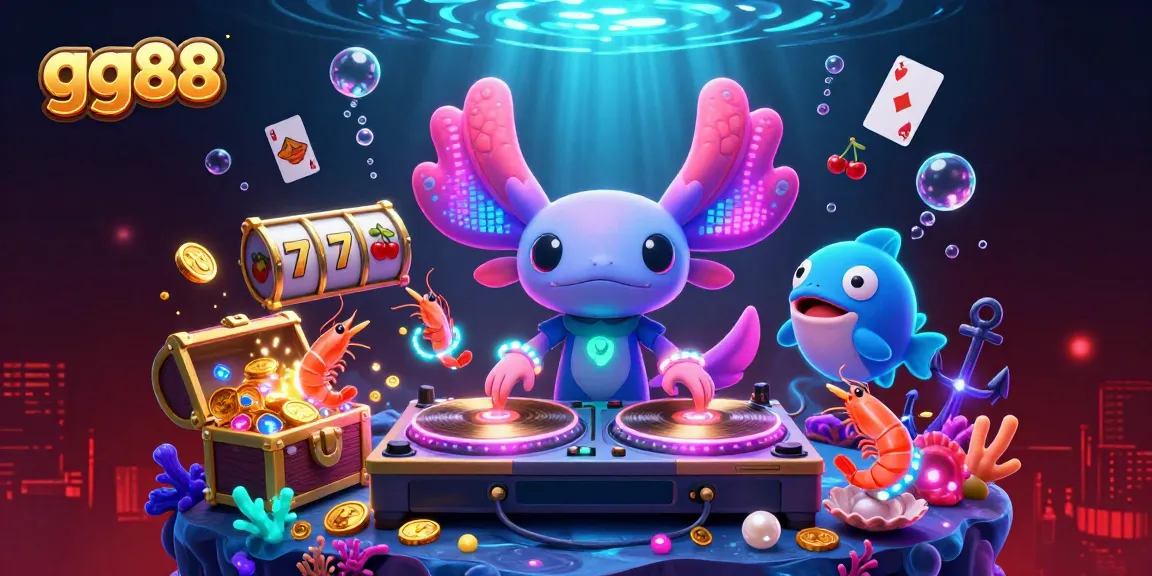 Spin the reels at gg88 with vibrant casino-themed underwater characters amidst glowing treasures.