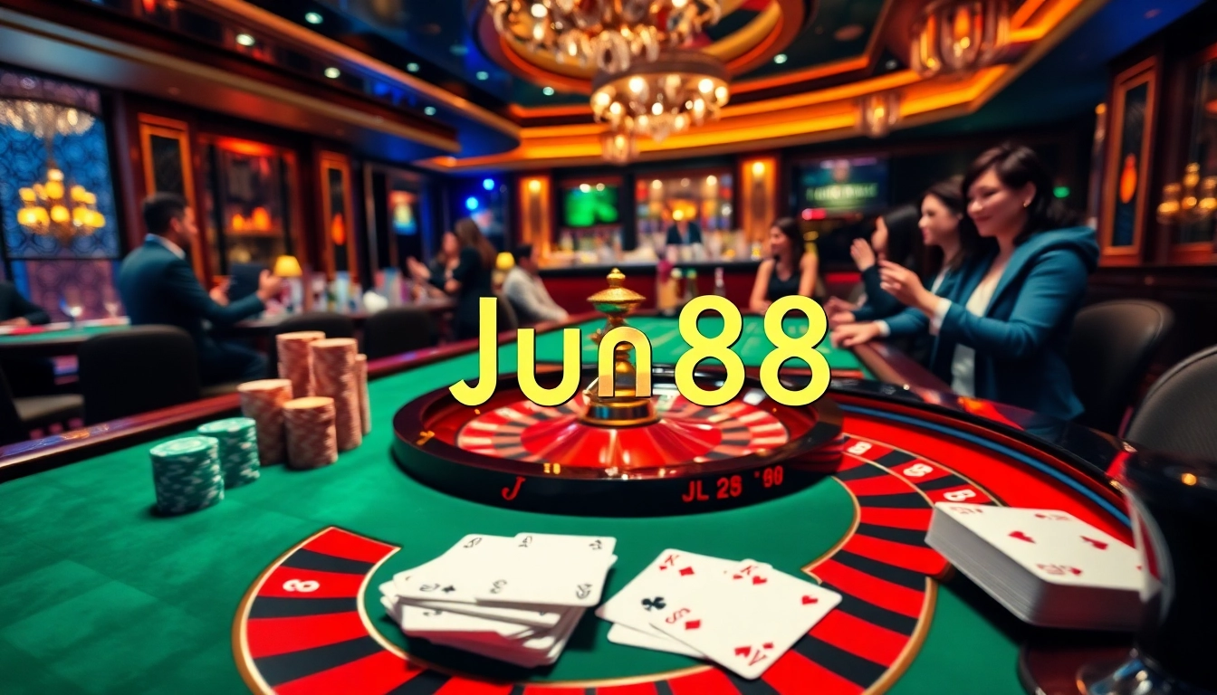 Casino enthusiasts celebrating wins at the roulette table while exploring Link Jun88 for exciting gaming options.