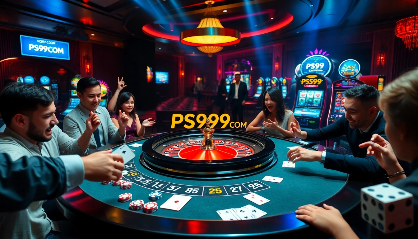 Experience the excitement of PS99 COM with vibrant casino elements like roulette and poker chips.