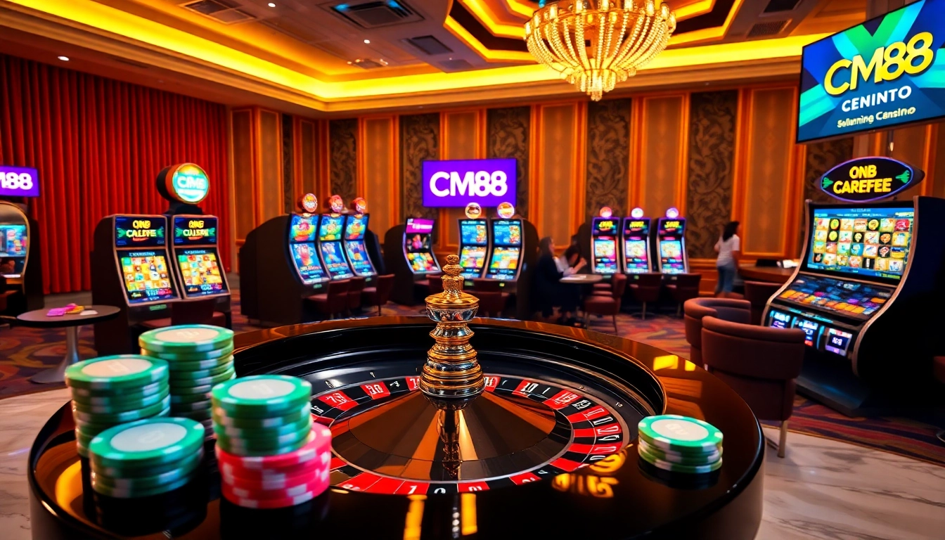 Experience the excitement of CM88 with vibrant casino games and poker chips.