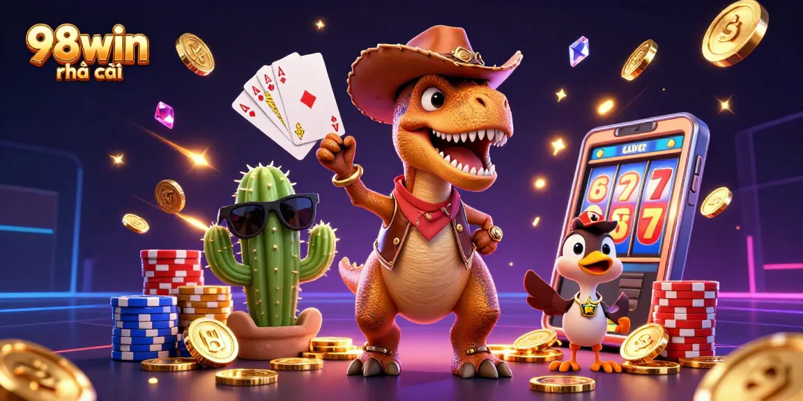Experience the thrill of betting with 98win nhà cái in an engaging casino-themed scene.