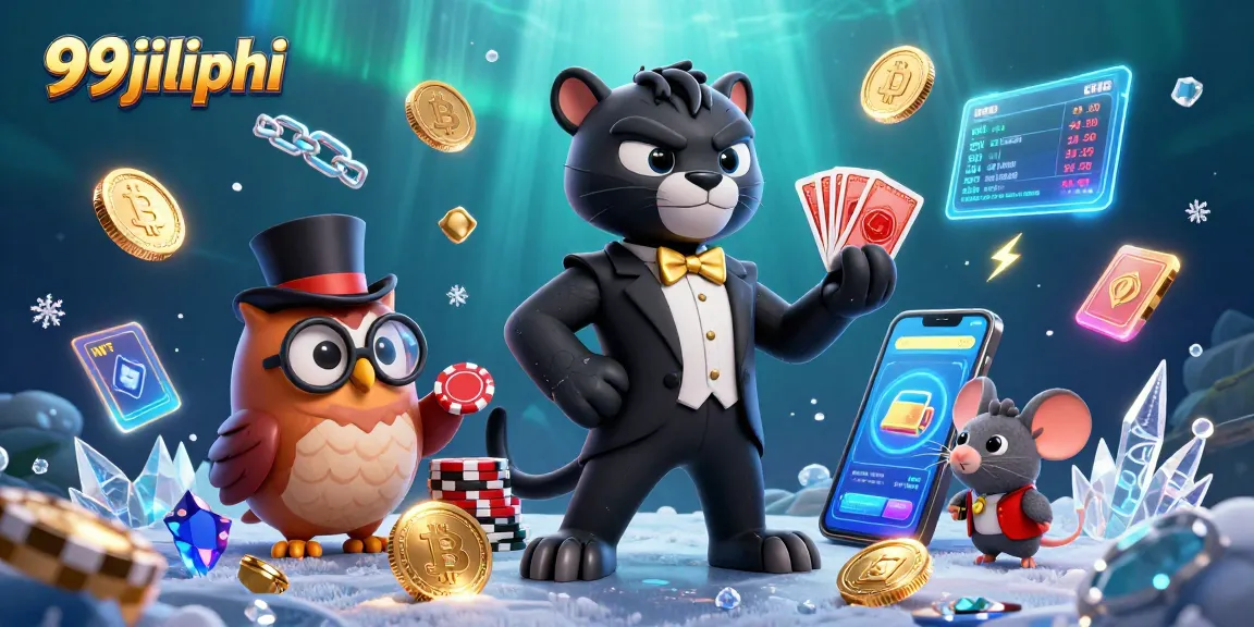 Experience the excitement of 99jiliphi with a sophisticated cartoon scene featuring characters and crypto elements.