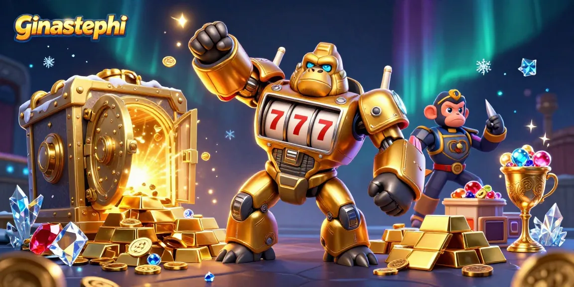 Engage in thrilling gameplay at ginastephi with a dynamic 3D illustration of a mech and treasure.
